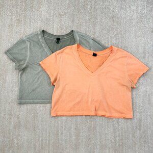 Wild Fable V Neck Cotton Crop Top Bundle Lot L Green Orange